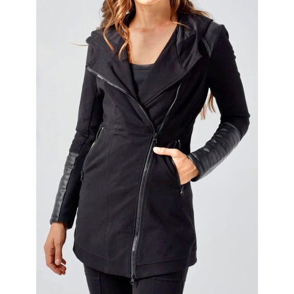 Blanc Noir Traveler Jacket Hooded Open Front Asymmetric Zip Padded Black Small - Picture 1 of 15
